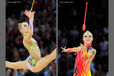 Laura Jung (Germany) competing with Clubs and Ribbon at the World Rhythmic Gymnastics Championships in Montpellier.