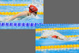 Gemma Almond (Great Britain) competing in the 100 metres butterfly S10 (left) and Stephanie Millward competing in the 100 metres backstroke S9 (right) at the 2012 London Paralympic Games.