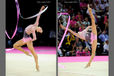 Lioubou Charkashyna (Belarus) competing with Ribbon at the World Rhythmic Gymnastics Championships in Montpellier.