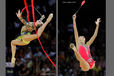 Daria Kondakova (Russia) competing with Ribbon and Clubs at the World Rhythmic Gymnastics Championships in Montpellier.