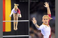 Elizabeth Sietz (Germany) competing on asymmetric bars ans floor exercise at the 2012 FIG World Cup in the Emirates Arena