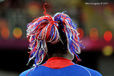 The hairstyle of French Basketball player Isabelle Yacoubou during their match against Canada.