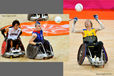 Players stay focussed on the ball during action from the Sweden v Canada and the Great Britain v Japan Wheelchair Rugby matches at the London 2102 Paralympic Games.