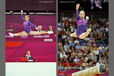 Deng Linlin (China) competes on floor exercise and balance beam during the women's team competition at the 2012 London Olympic Games.