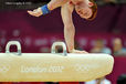 Daniel Purvis (Great Britain) dismounts from the Pommel Horse during the men's gymnastics competition at the London 2012 Olympic Games.