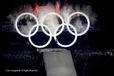 A spectacular moment as a skateboarder leaps through the Rings at the beginning of the Opening Ceremony of the 2010 Vancouver Winter Olympic Games.