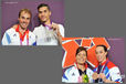 Louis Smith (Great Britain) with his coach Paul Hall and the silver medal he won during the Pommel Horse finals and Beth Tweddle with her coach Amanda Reddin and the bronze medal she won during Asymmetric Bars final of the Gymnastics event at the 2012 London Olympic Games.