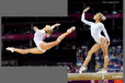 Vasiliki Millousi (Greece) competing on Balance Beam during the team competition of the Gymnastics event at the 2012 London Olympic Games.