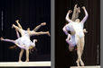 A double multi exposure image of a gymnast performing a Barani (left) and a twisting dismount from the Balance beam at the 2010 European Gymnastics Championships in Birmingham.