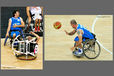 Rafael Munio Gamez (Spain) finds himself upturned by Italy's Damiano Airoldi and Fabio Bernardis goes on the attack during their wheelchair Basketball match at the London 2012 Paralympic Games.