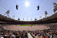 A wide view of a packed Olympic Stadium at the 2012 London Olympic Games.