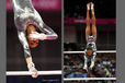 Gabrielle Douglas (USA) winner of the gold medal in the all around competition competing on asymmetric bars at the 2012 London Olympic Games.