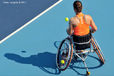 Marjolein Buis (Netherlands) competing in the women's singles event of the Wheelchair Tennis competition at the London 2012 Paralympic Games.