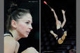 A portrait and action image of Daria Kondakova (Russia) during training at the World Rhythmic Gymnastics Championships in Montpellier.