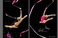 Spanish gymnasts Natalia Garcia (left) and Julia Uson Carvajal (right) competing with Ribbon at the World Rhythmic Gymnastics Championships in Montpellier.